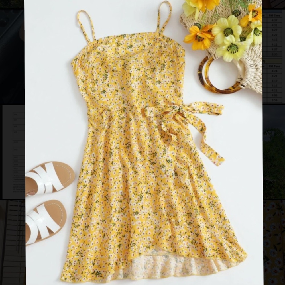 Shein Ditsy Floral Dress Tie Front Cami Dress